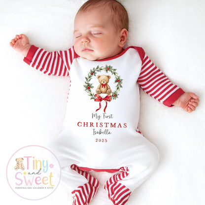 First Christmas Teddy Baby Grow , My First Christmas, Custom Name Sleepsuit, Baby’s First Christmas, Personalised Christmas Baby Outfit