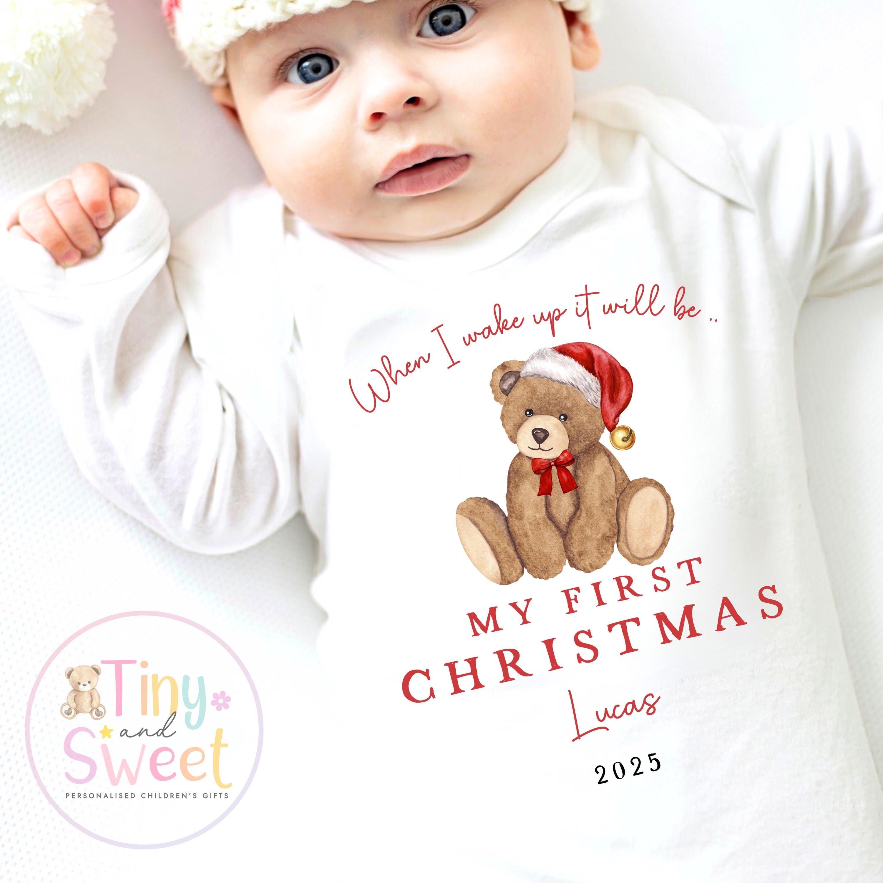 Personalised First Christmas Baby Grow , My First Christmas, Custom Name Sleepsuit, Baby’s First Christmas, Xmas Baby Outfit