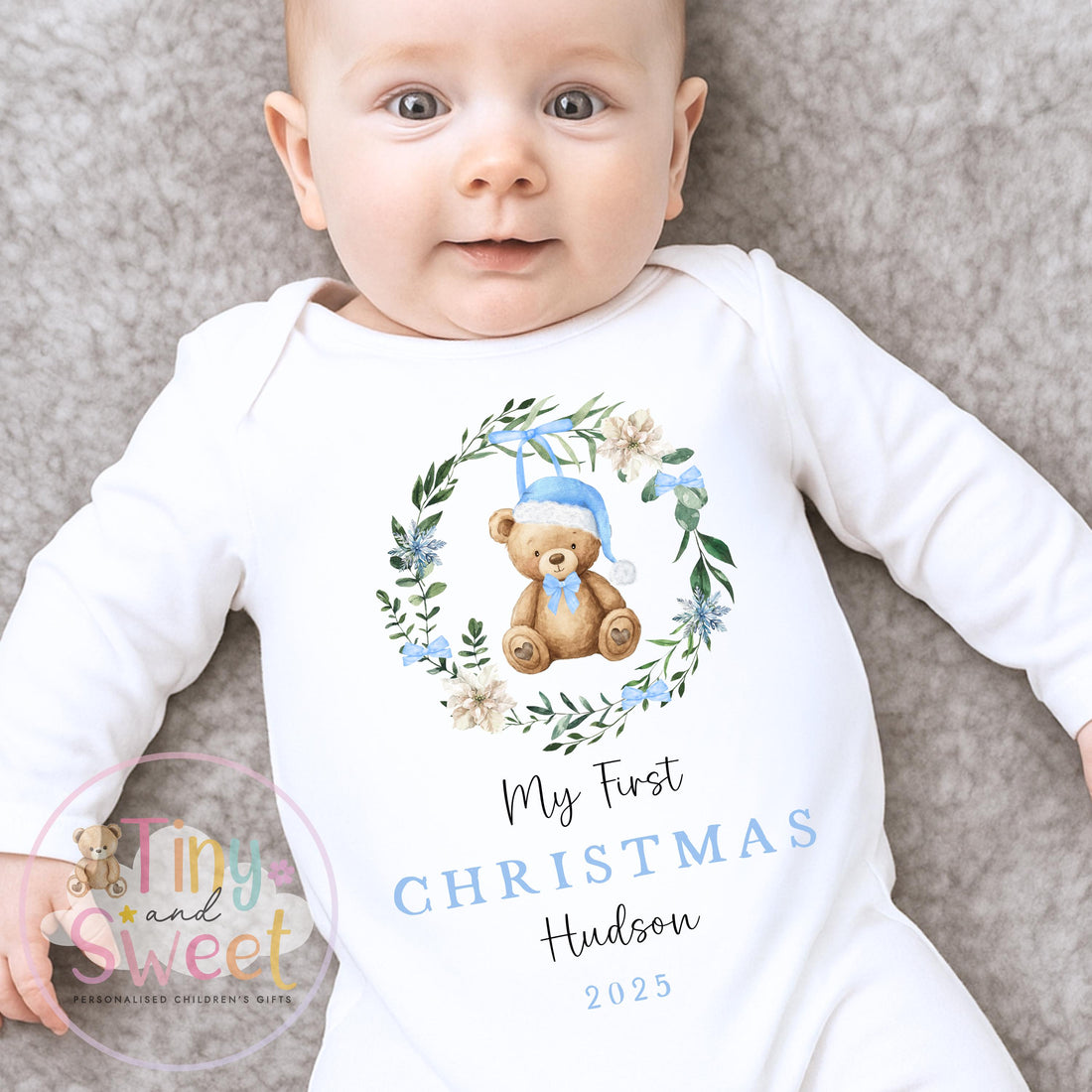 Personalised Babies First Christmas Teddy Bear Sleepsuit, Babies 1st Xmas Gift Idea, Pyjamas, 1st Xmas Babygrow, Christmas Outfit for baby