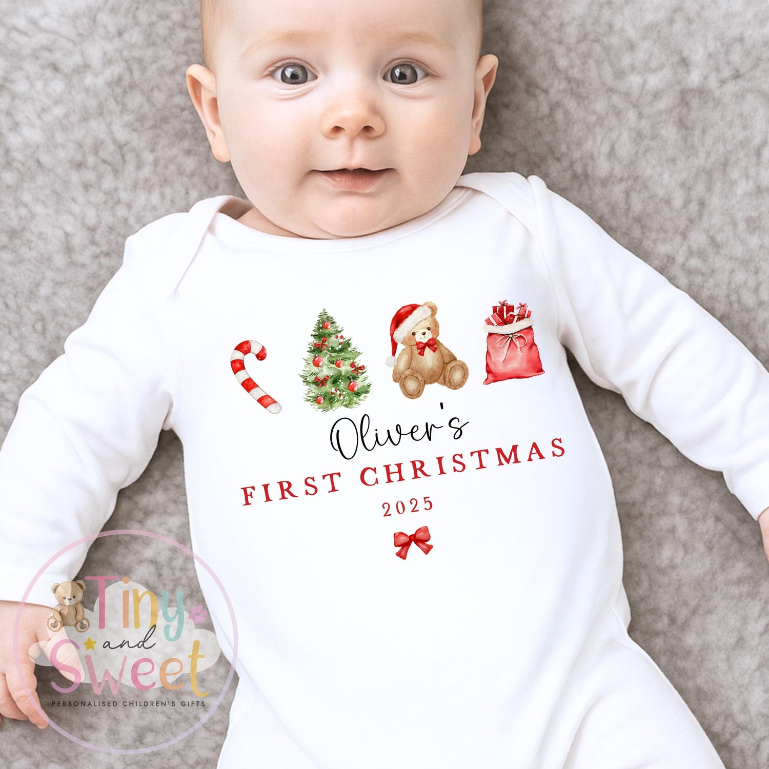 Personalised First Christmas Teddy Bear Baby Grow , My First Christmas, Custom Name Sleepsuit, Baby’s First Christmas, Xmas Baby Outfit