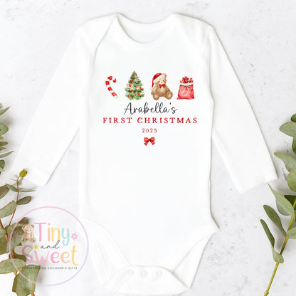 Personalised First Christmas Teddy Bear Baby Grow , My First Christmas, Custom Name Sleepsuit, Baby’s First Christmas, Xmas Baby Outfit