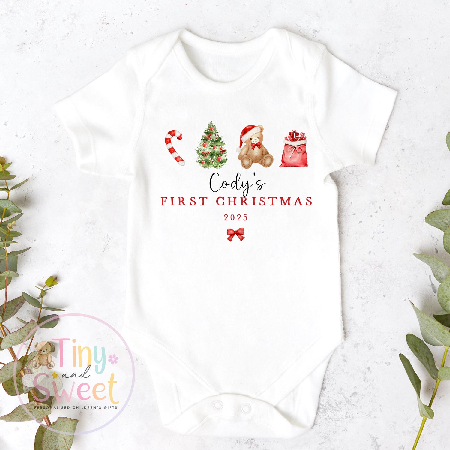 Personalised First Christmas Teddy Bear Baby Grow , My First Christmas, Custom Name Sleepsuit, Baby’s First Christmas, Xmas Baby Outfit