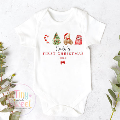 Personalised First Christmas Teddy Bear Baby Grow , My First Christmas, Custom Name Sleepsuit, Baby’s First Christmas, Xmas Baby Outfit