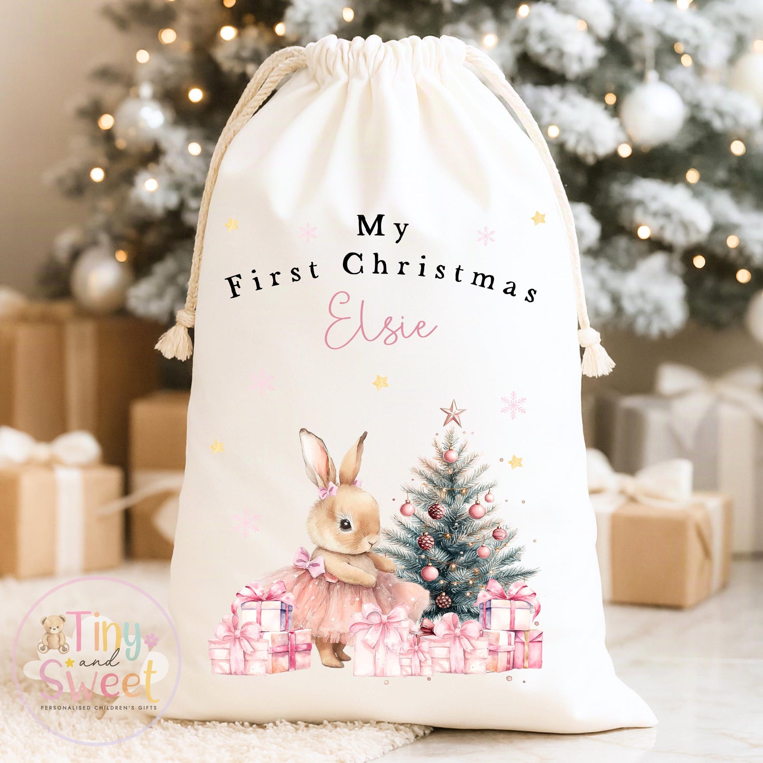 Pink Bunny Ballerina Personalised Christmas Sack