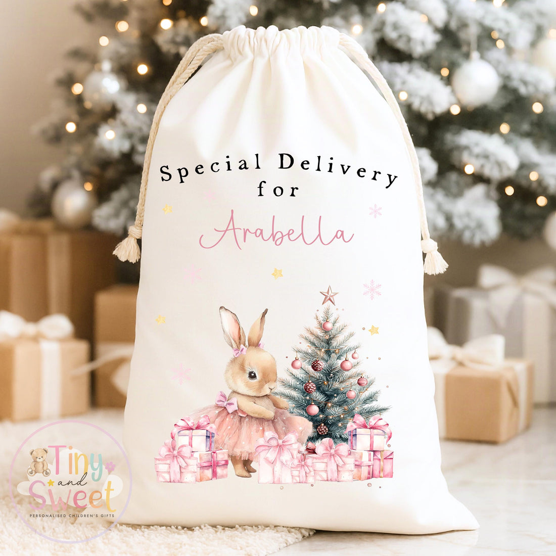 Pink Bunny Ballerina Personalised Christmas Sack