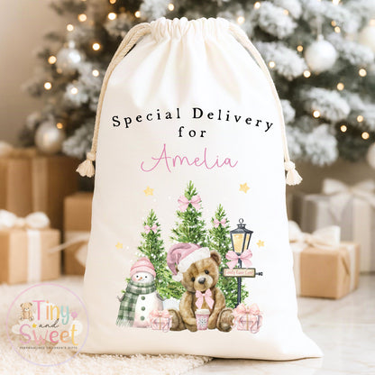 Personalised Christmas Sack, Girls Teddy First christmas sack, XL christmas sack, Teddy christmas sack, Baby Girl christmas sack