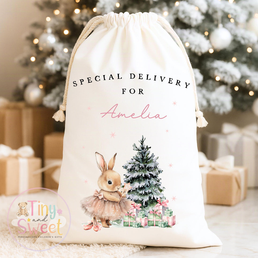 Pink Ballerina Bunny Personalised Christmas Sack