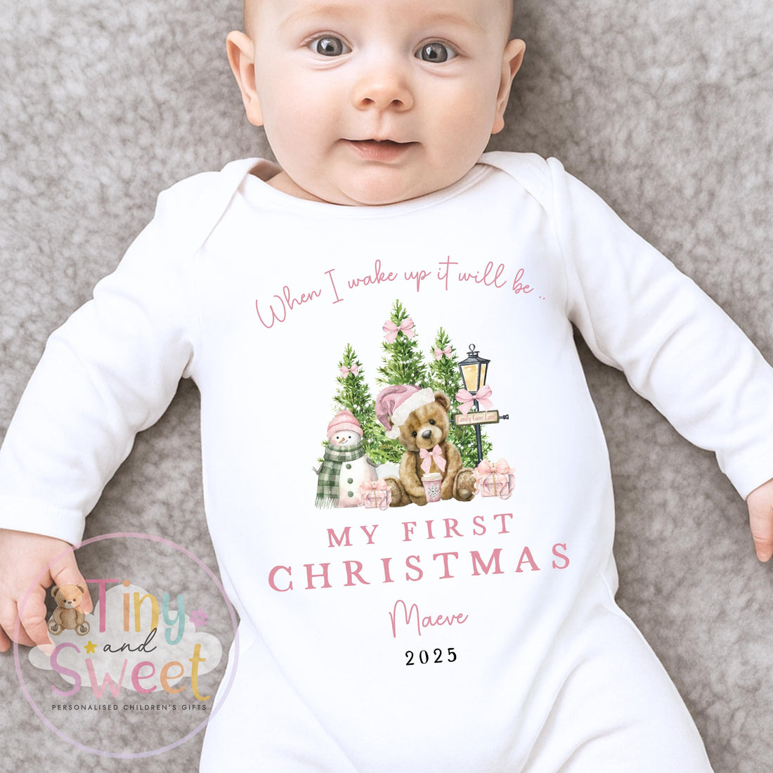 Personalised Babies First Christmas Sleepsuit, Babies 1st Xmas Gift Idea, Pyjamas, 1st Xmas Babygrow, Christmas Outfit for baby, Teddy