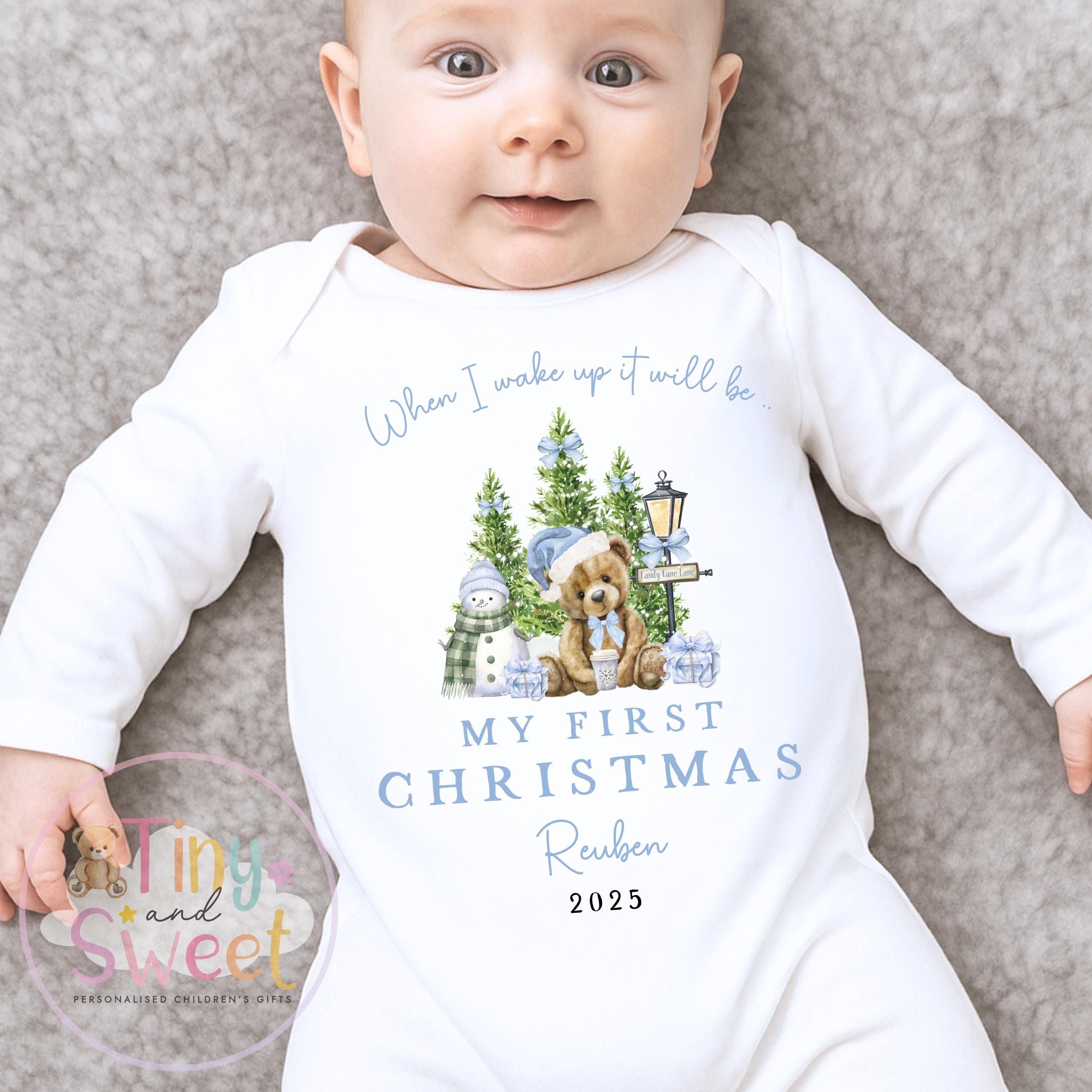 Personalised Babies First Christmas Sleepsuit, Babies 1st Xmas Gift Idea, Pyjamas, 1st Xmas Babygrow, Christmas Outfit for baby, Teddy