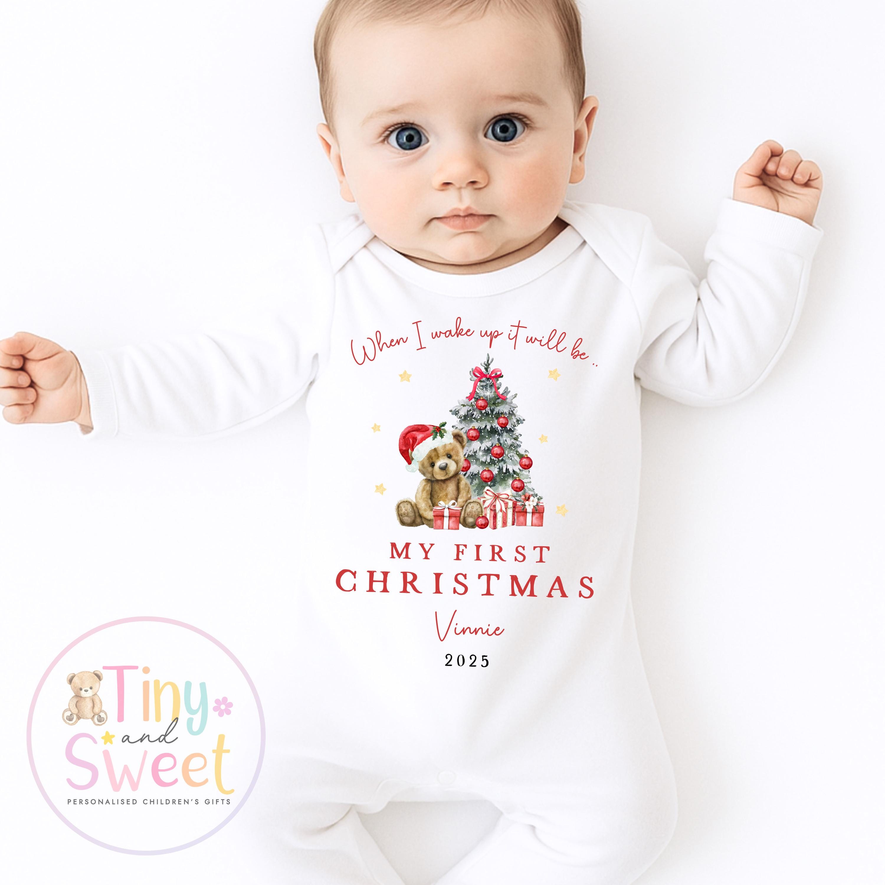 My First Christmas Sleepsuit, Personalised My First Christmas Babygrow, Baby’s 1st Christmas Outfit, Newborn Christmas Outfit, First Xmas