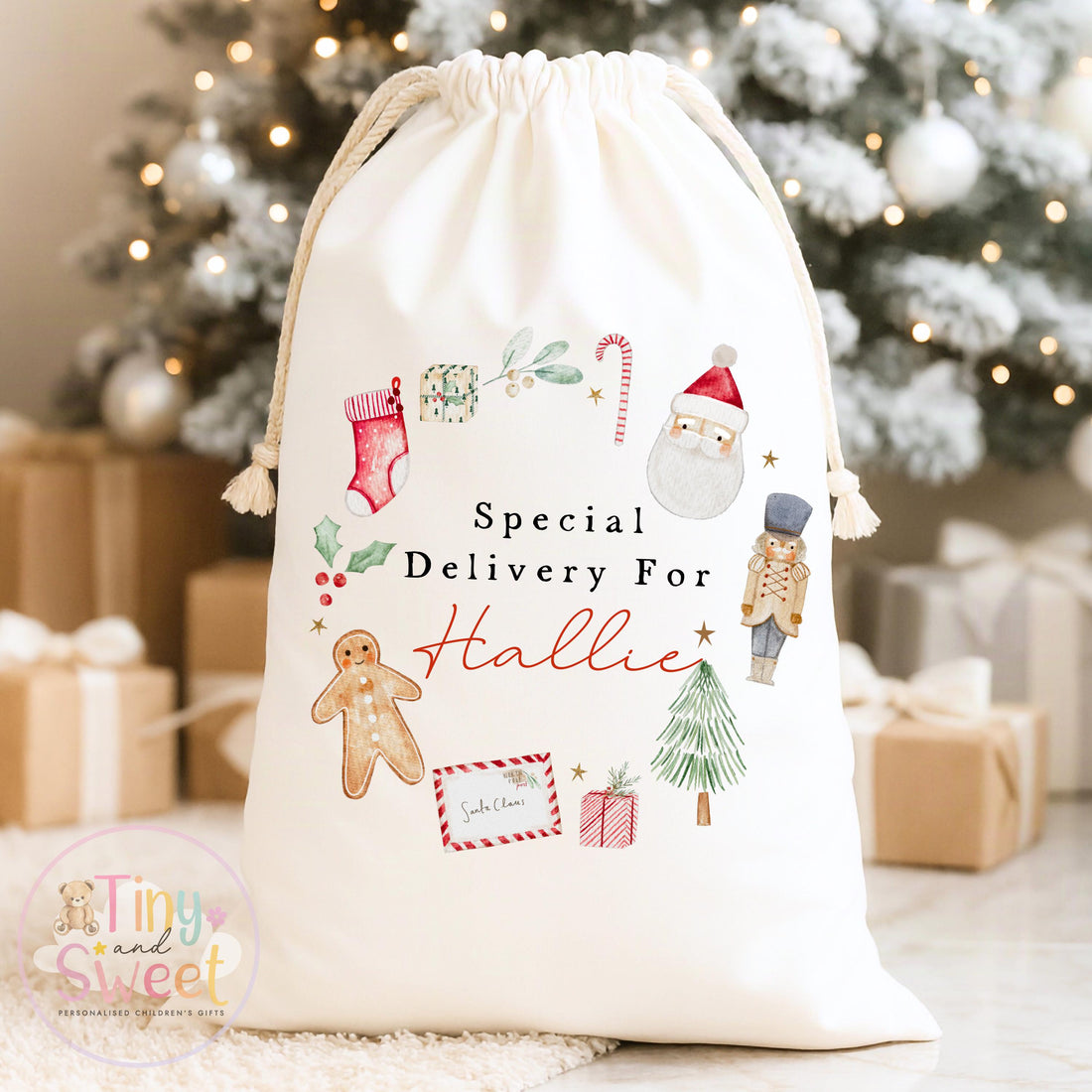 Special Delivery Wreath Personalised Christmas Sack