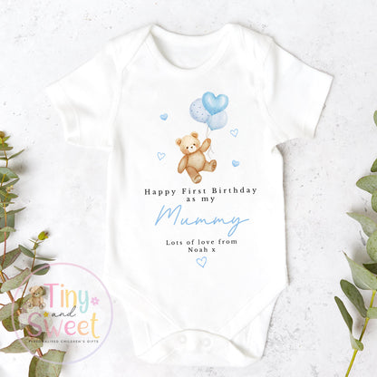 Happy 1st Birthday as My Mummy Sleepsuit, Baby Gift from Newborn, Personalised Baby Outfit, First Birthday as Mummy, Cute Baby Vest for Mum