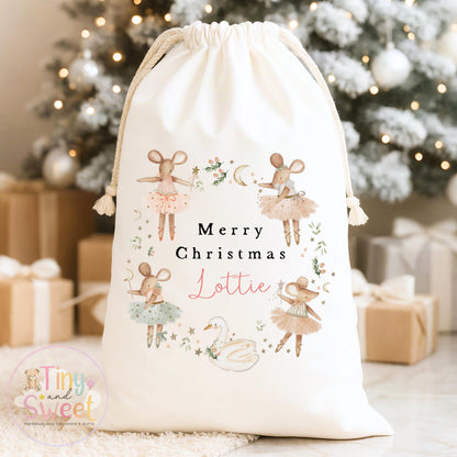 Ballerina Mouse Personalised Christmas Sack