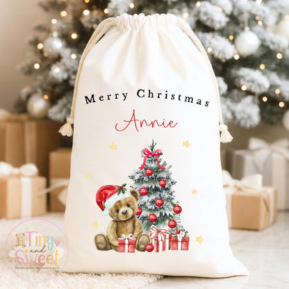 Classic Red Teddy Bear Personalised Christmas Sack