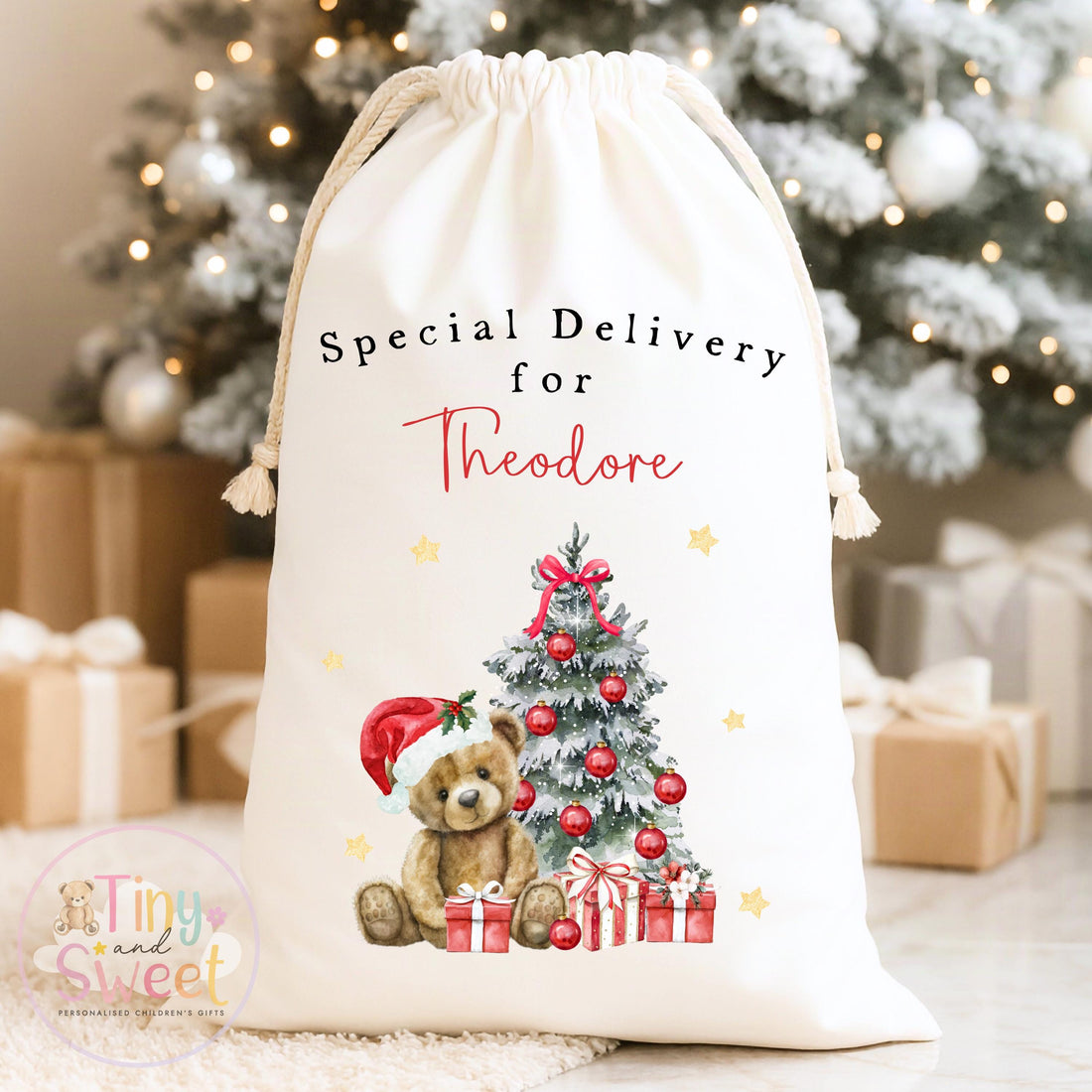 Classic Red Teddy Bear Personalised Christmas Sack