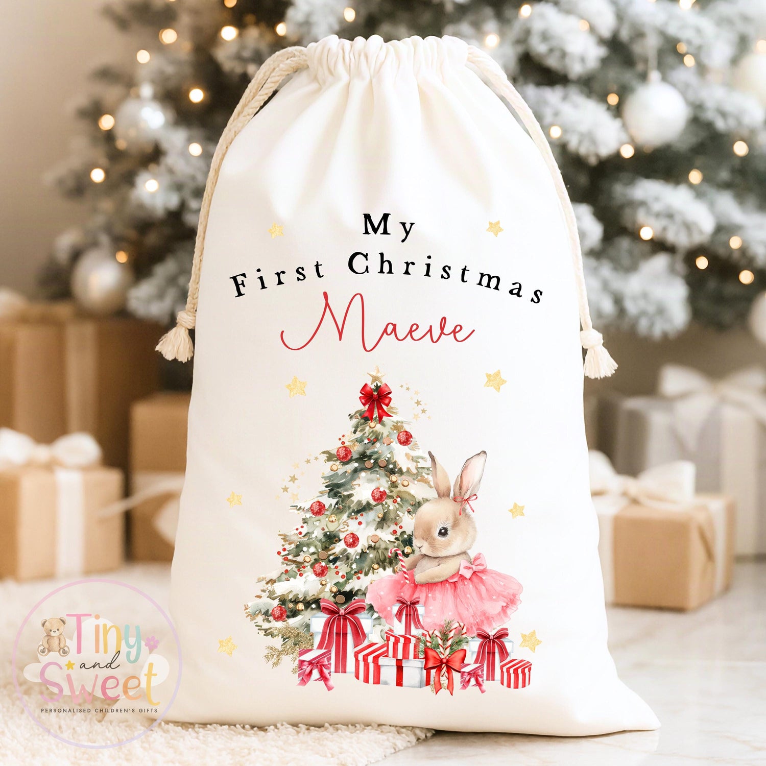 Personalised Christmas Sack, Classic Ballerina Bunny First christmas sack, XL christmas sack, Bunny christmas sack, Baby Girl christmas sack