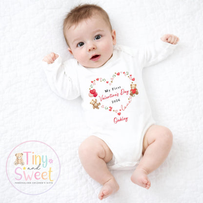 My First Valentines Day babygrow, 1st valentines day sleepsuit, 1st Valentines as My Daddy, New Dad Gift, Daddy Valentines