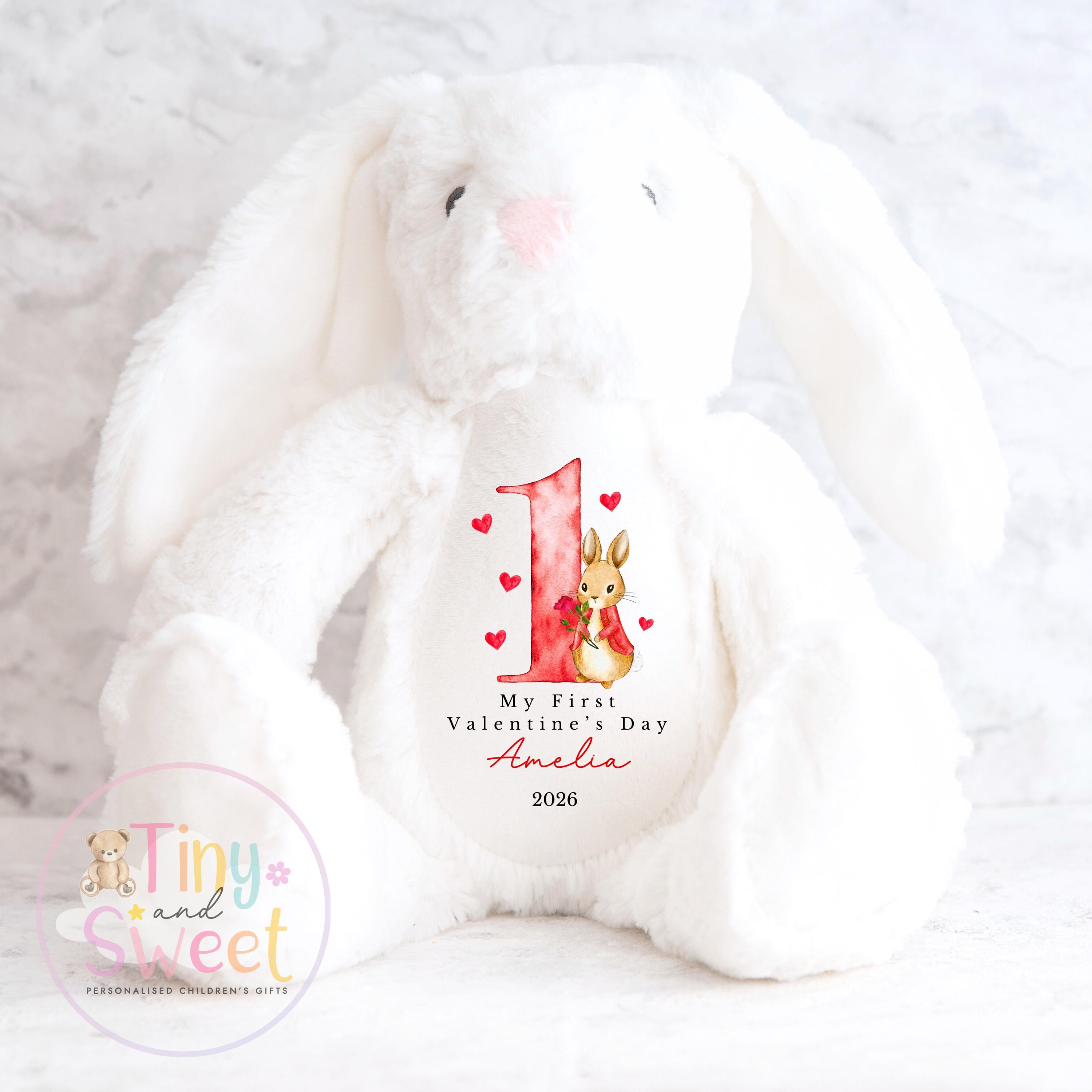 My First Valentines Day Gift, Personalised 1st Valentines Gift, First Valentines Teddy, Personalised Valentines Bunny, Soft Toy Keepsake