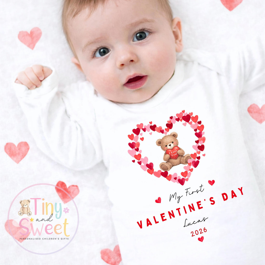 My First Valentines Day babygrow, 1st valentines day sleepsuit, 1st Valentines, New Baby Gift, Daddy Mummy Valentines