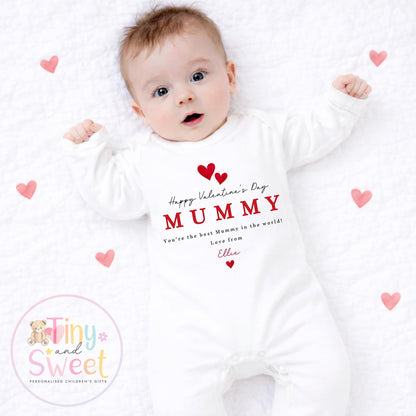 Valentines Day babygrow, 1st valentines day sleepsuit, 1st Valentines, New Baby Gift, Daddy Mummy Valentines