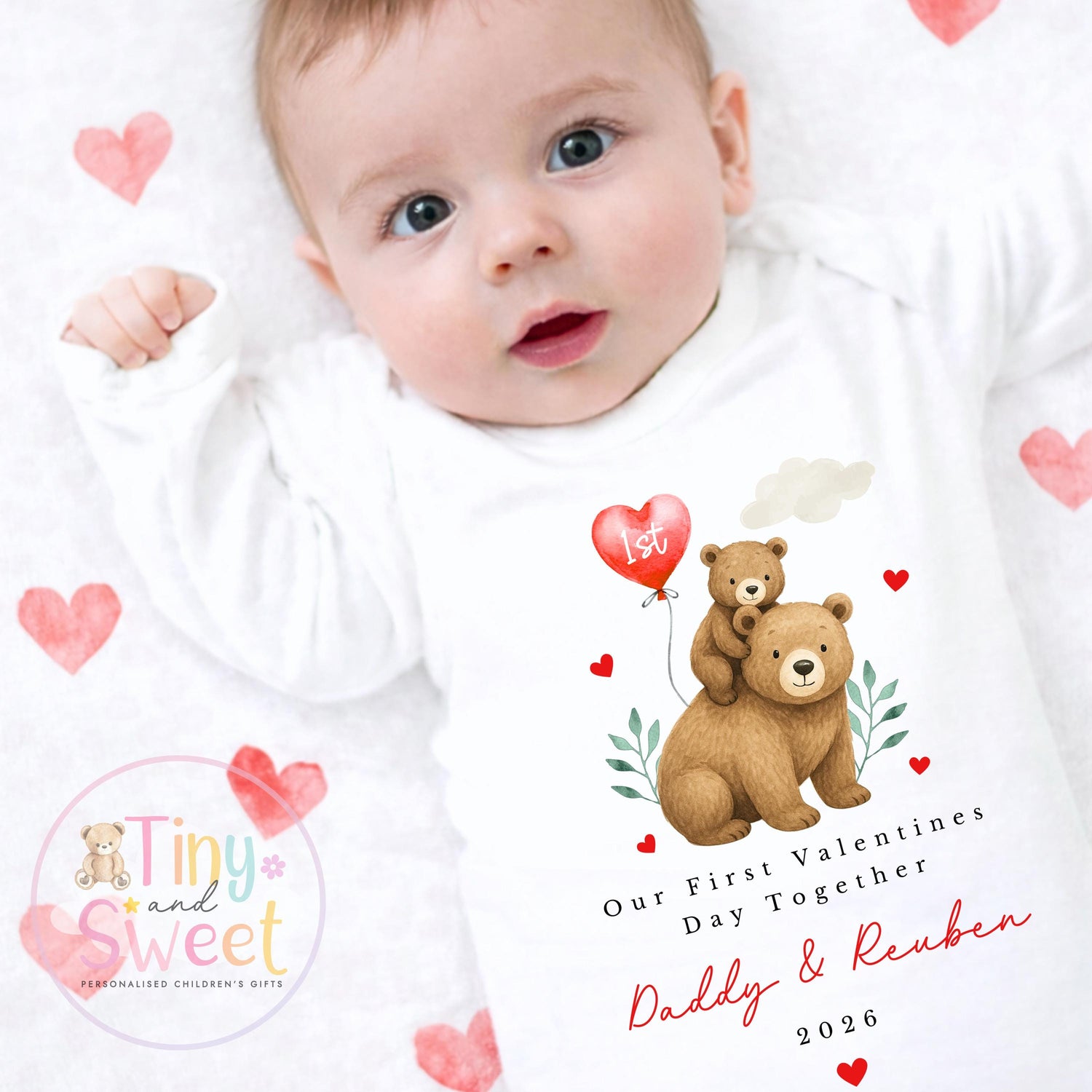 My First Valentines Day babygrow, 1st valentines day sleepsuit, 1st Valentines, New Baby Gift, Daddy Mummy Valentines