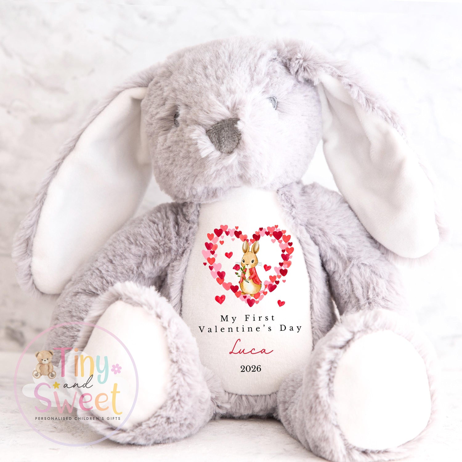 Valentines Heart Wreath Personalised Bunny Soft Toy