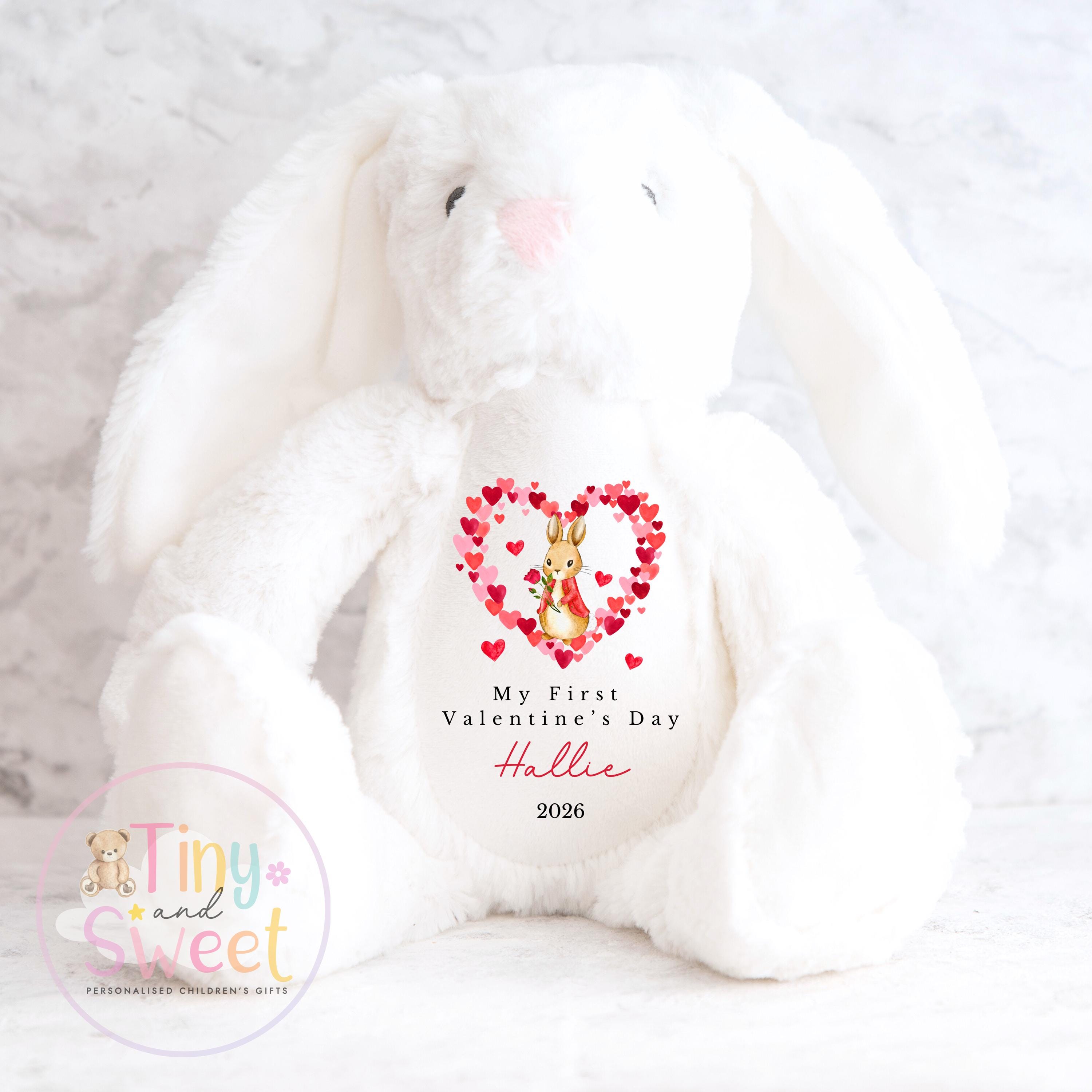 Valentines Heart Wreath Personalised Bunny Soft Toy