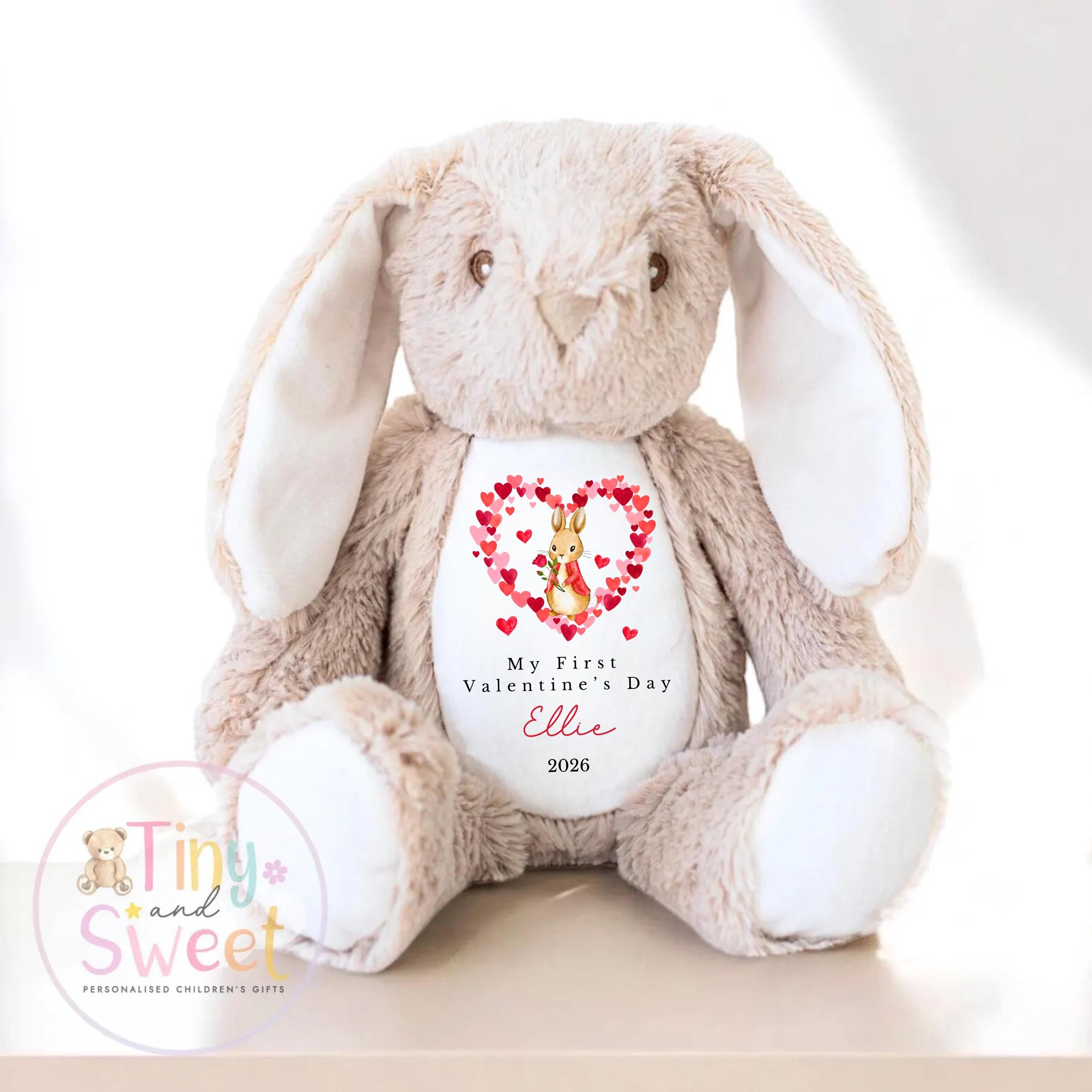 Valentines Heart Wreath Personalised Bunny Soft Toy