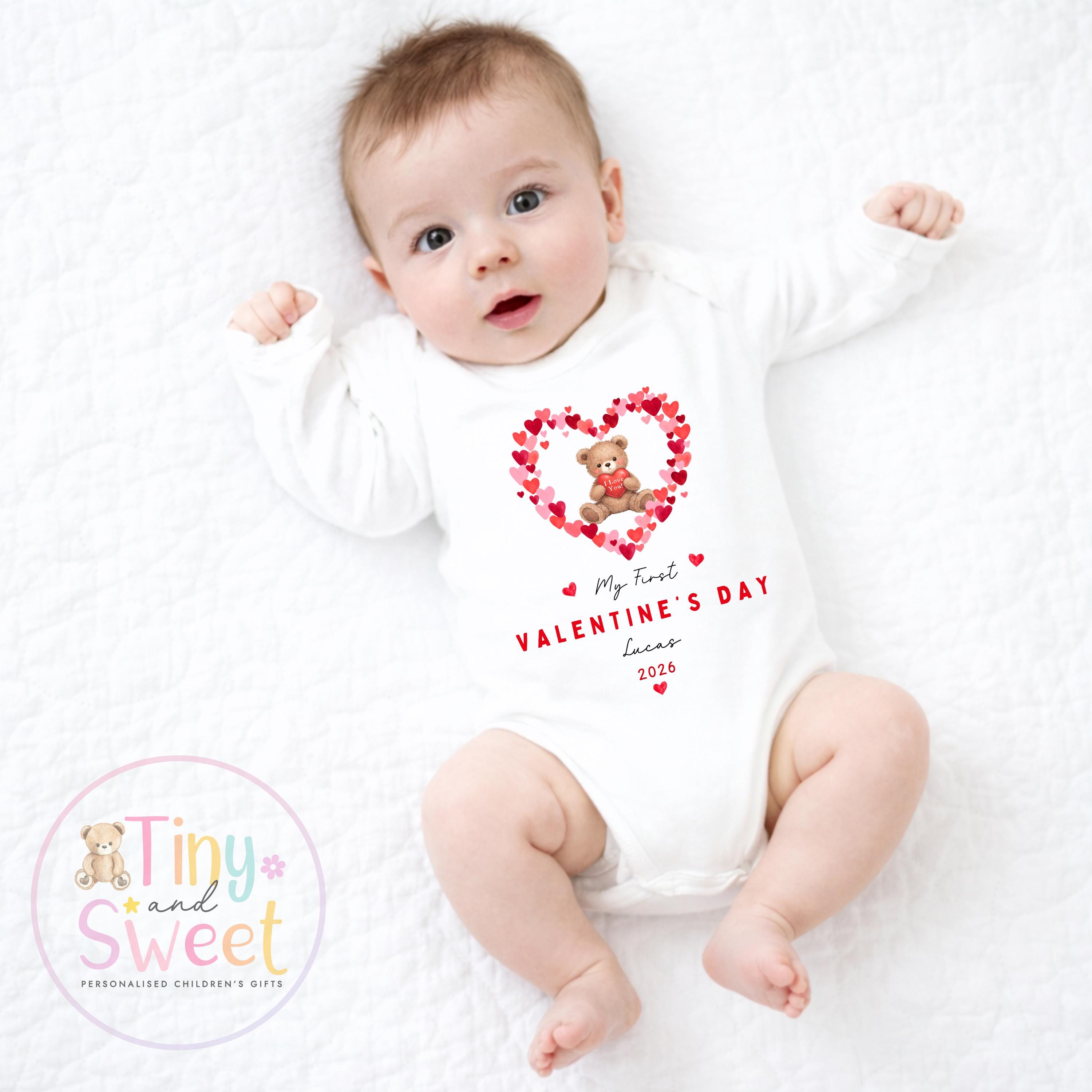 My First Valentines Day babygrow, 1st valentines day sleepsuit, 1st Valentines, New Baby Gift, Daddy Mummy Valentines