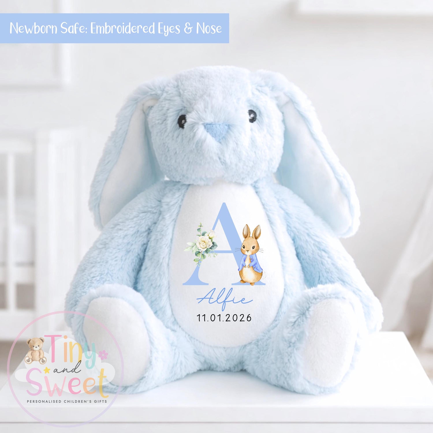 Personalised New Baby soft Toy, New Birth Gift, New baby gift, Newborn Gift, Baby Keepsake, Baby shower gift, Birth stats, Teddy, Bunny