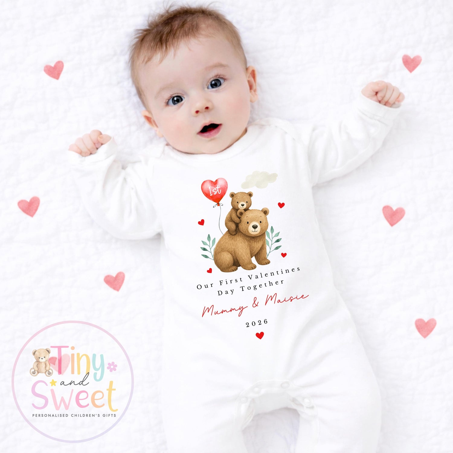 My First Valentines Day babygrow, 1st valentines day sleepsuit, 1st Valentines, New Baby Gift, Daddy Mummy Valentines