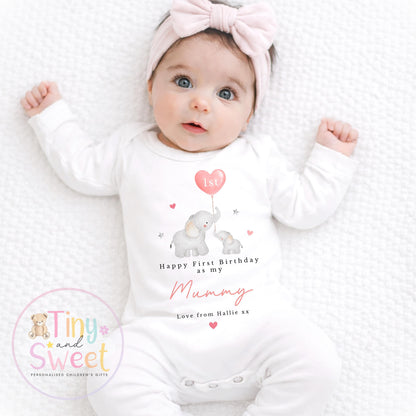 First Birthday as My Mummy Baby Outfit – Personalised Sleepsuit Gift from Baby