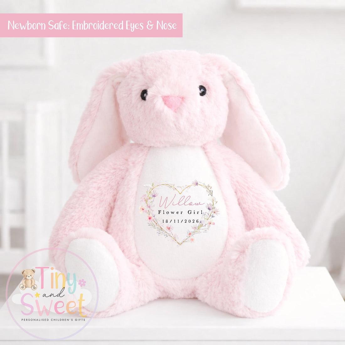 Heart Floral Wreath Personalised Flower Girl Soft Toy Bunny