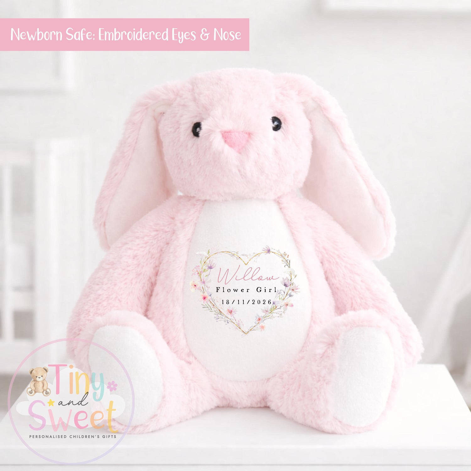 Heart Floral Wreath Personalised Flower Girl Soft Toy Bunny