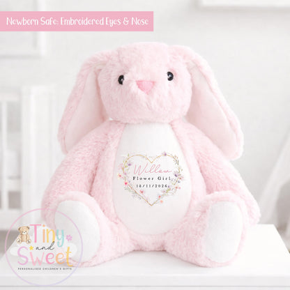 Heart Floral Wreath Personalised Flower Girl Soft Toy Bunny