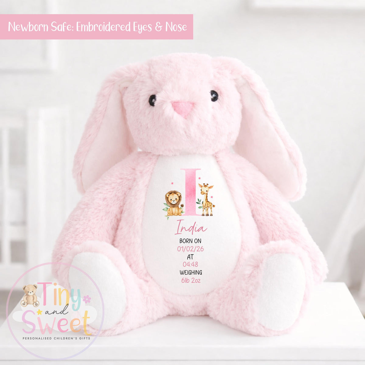 Personalised New Baby soft Toy, New Birth Gift, New baby gift, Newborn Gift, Baby Keepsake, Baby shower gift, Birth stats, Teddy, Bunny