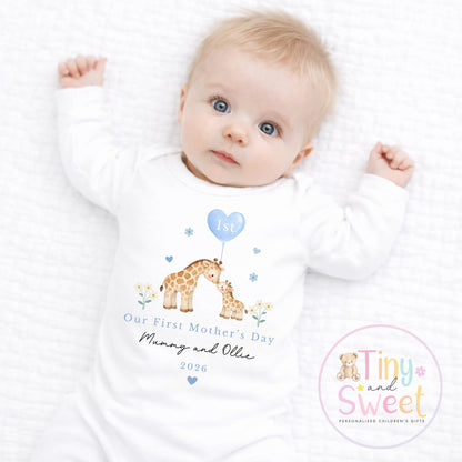 Mothers Day T Shirt, 1st Mothers Day as My Mummy Giraffes, New Mum Gift, Mothers Day, Sleepsuit Babygrow Bodysuit Mommy Babybgrow