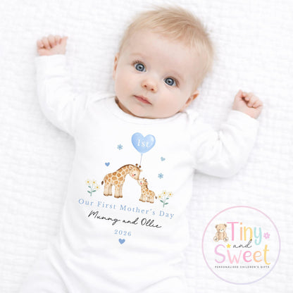 Mothers Day Sleepsuit, 1st Mothers Day as My Mummy Giraffes, New Mum Gift, Mothers Day, Sleepsuit Babygrow Bodysuit Mommy Babybgrow