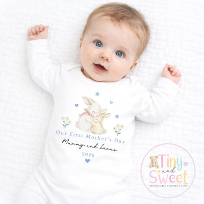 Mothers Day T Shirt, 1st Mothers Day as My Mummy Bunnies, New Mum Gift, Mothers Day, Sleepsuit Babygrow Bodysuit Mommy Babybgrow