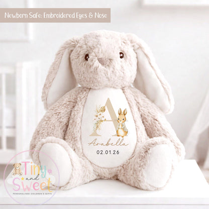 Personalised New Baby soft Toy, New Birth Gift, New baby gift, Newborn Gift, Baby Keepsake, Baby shower gift, Birth stats, Teddy, Bunny