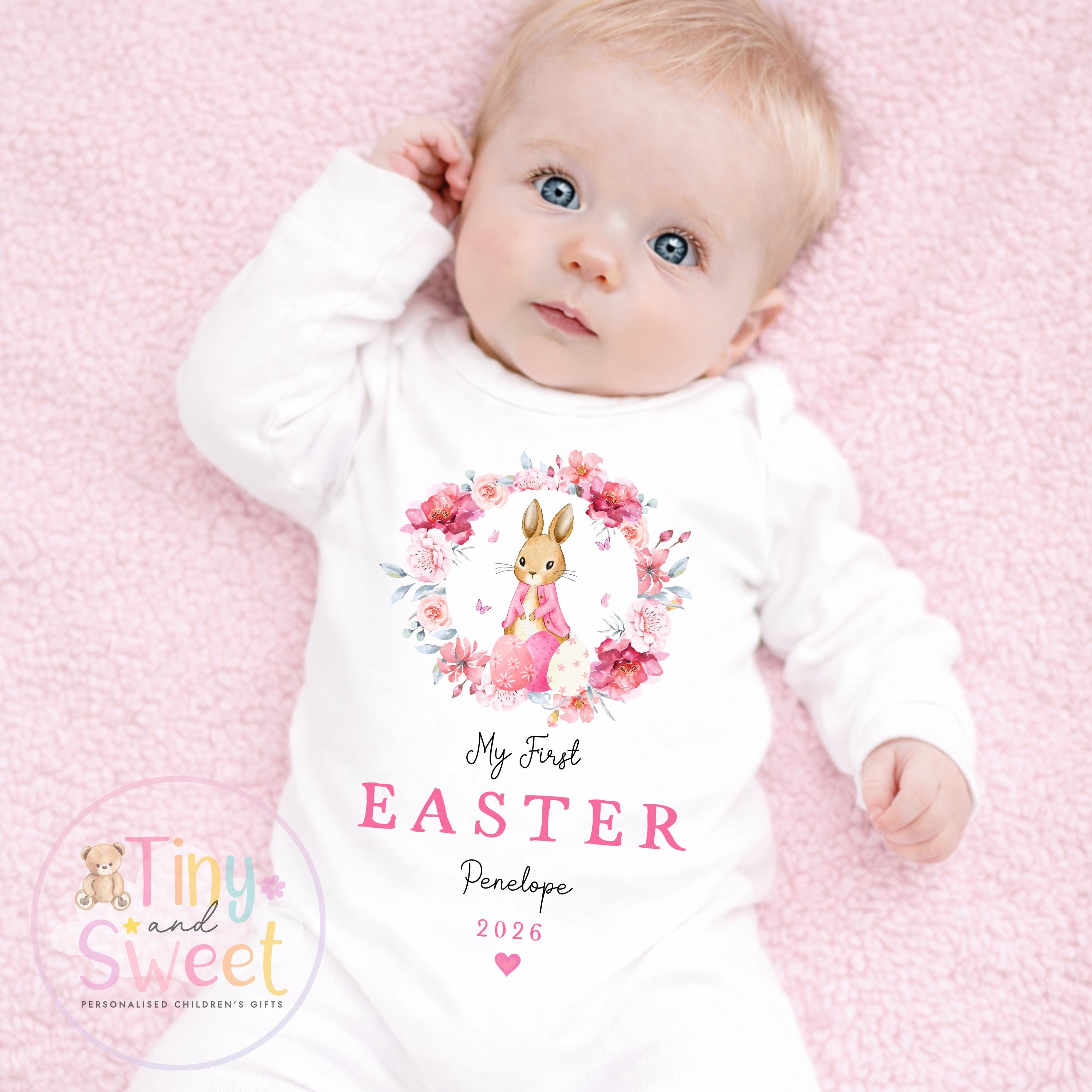 Easter T Shirt, Personalised Easter Sleepsuit, Baby Girl, My 1st Easter, My First Easter, Babies first Easter sleepsuit, Easter baby outfit