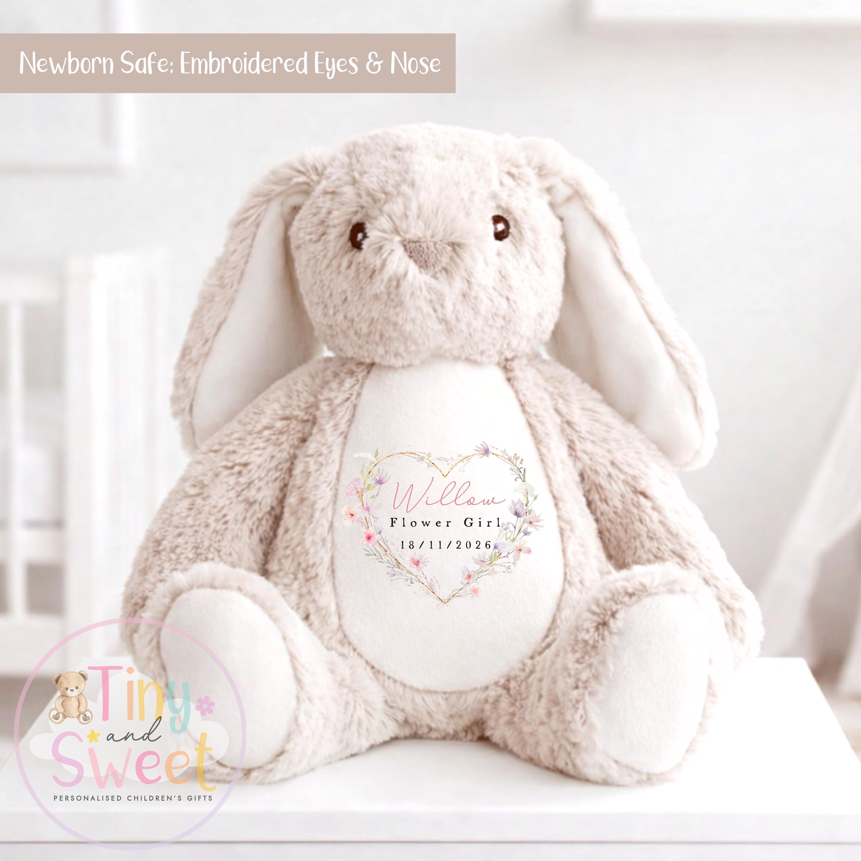 Heart Floral Wreath Personalised Flower Girl Soft Toy Bunny