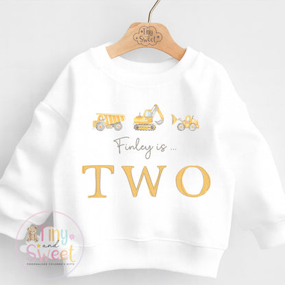 Personalised Construction Birthday Sweatshirt, Custom Digger Birthday Tee, 1st, 2nd, 3rd, 4th, Excavator