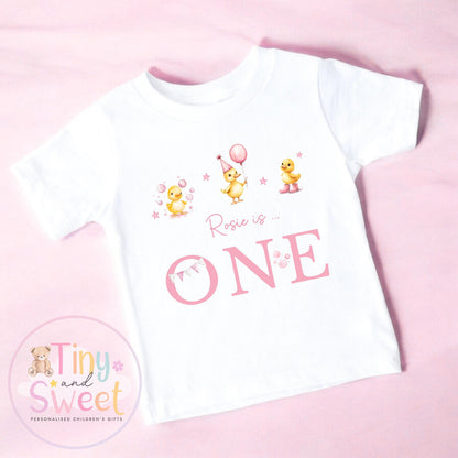 Personalised Pink Duck Birthday Sweatshirt, Custom Ducks Birthday Tee, 1st, 2nd, 3rd, 4th