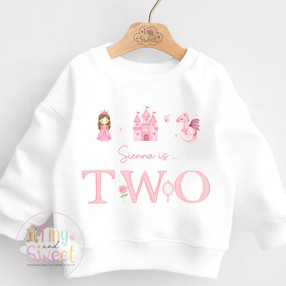 Personalised Pink Princess Birthday T Shirt, Custom Fairytale Birthday Sweatshirt, 1st, 2nd, 3rd, 4th
