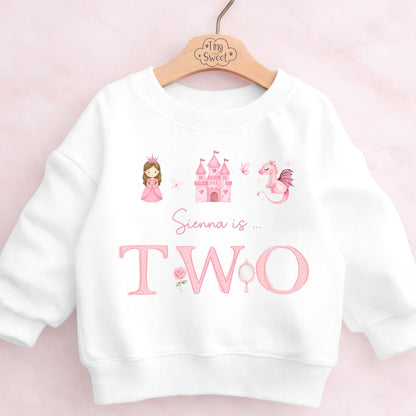Personalised Pink Princess Birthday Sweatshirt, Custom Fairytale Birthday Tee, 1st, 2nd, 3rd, 4th