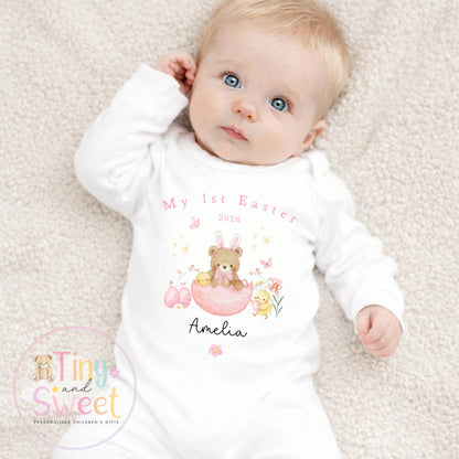 My First Easter Teddy Bear Babygrow/Sleepsuit - 100% Cotton T Shirt/Vest