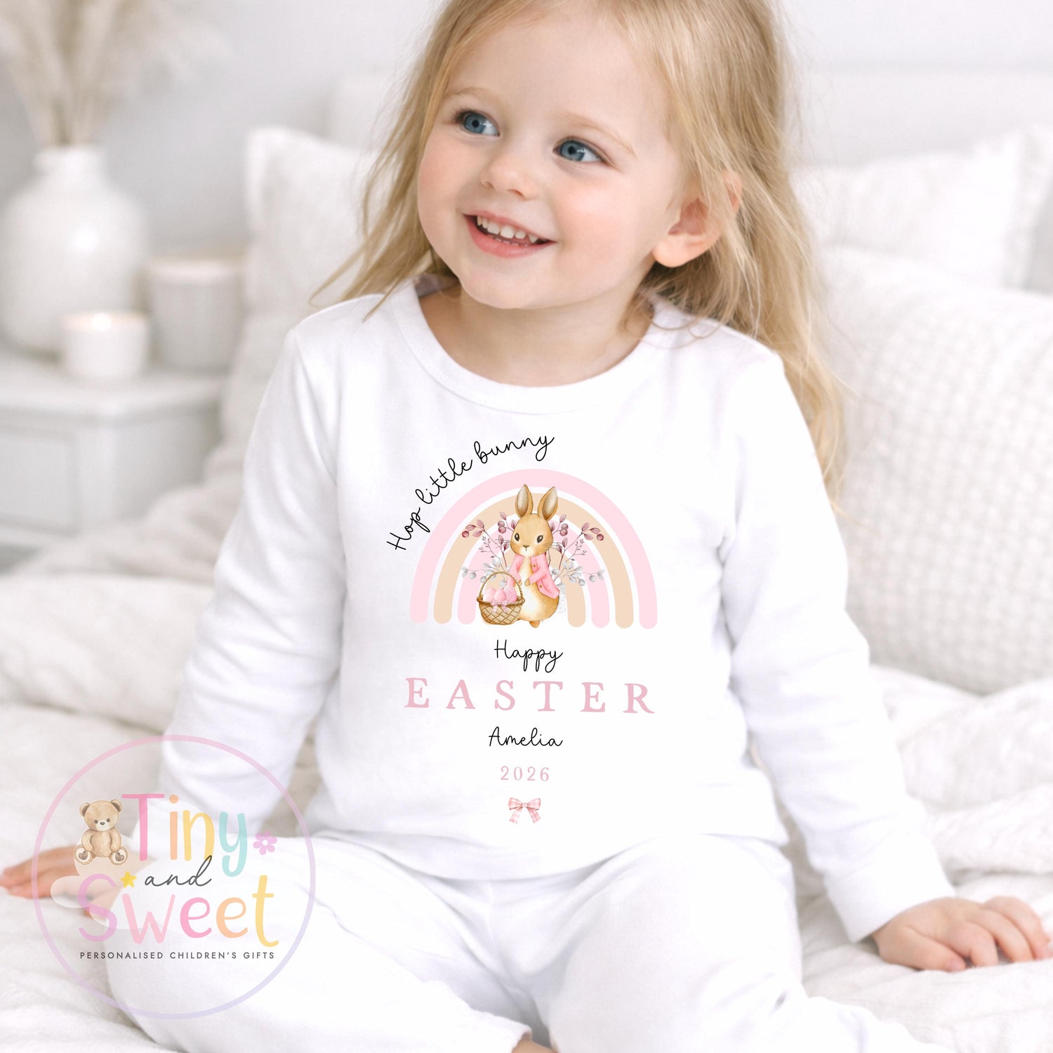 Personalised Easter Pyjamas, Bunny Pjs, Childrens Spring Sleepwear, Easter Basket Gift, When i wake up it will be Easter
