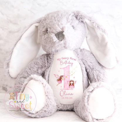 Personalised Fairy First Birthday Bunny, Fairies First Birthday Bunny, Personalised Soft Toy, Fairy 1st, First Birthday Gift for Baby