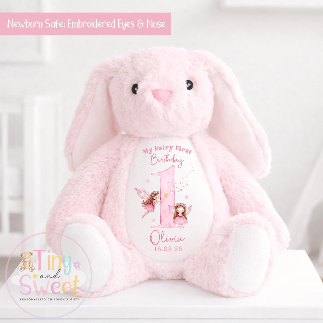 Personalised Fairy First Birthday Bunny, Fairies First Birthday Bunny, Personalised Soft Toy, Fairy 1st, First Birthday Gift for Baby